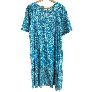 Vermont Country Store Floral Tiered Midi Dress Blue M Boho Cottagecore Modest